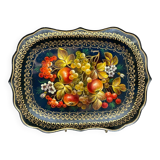 Hand-painted Russian tray, Zhostovo, signed vintage decorative tray.