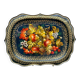 Hand-painted Russian tray, Zhostovo, signed vintage decorative tray.