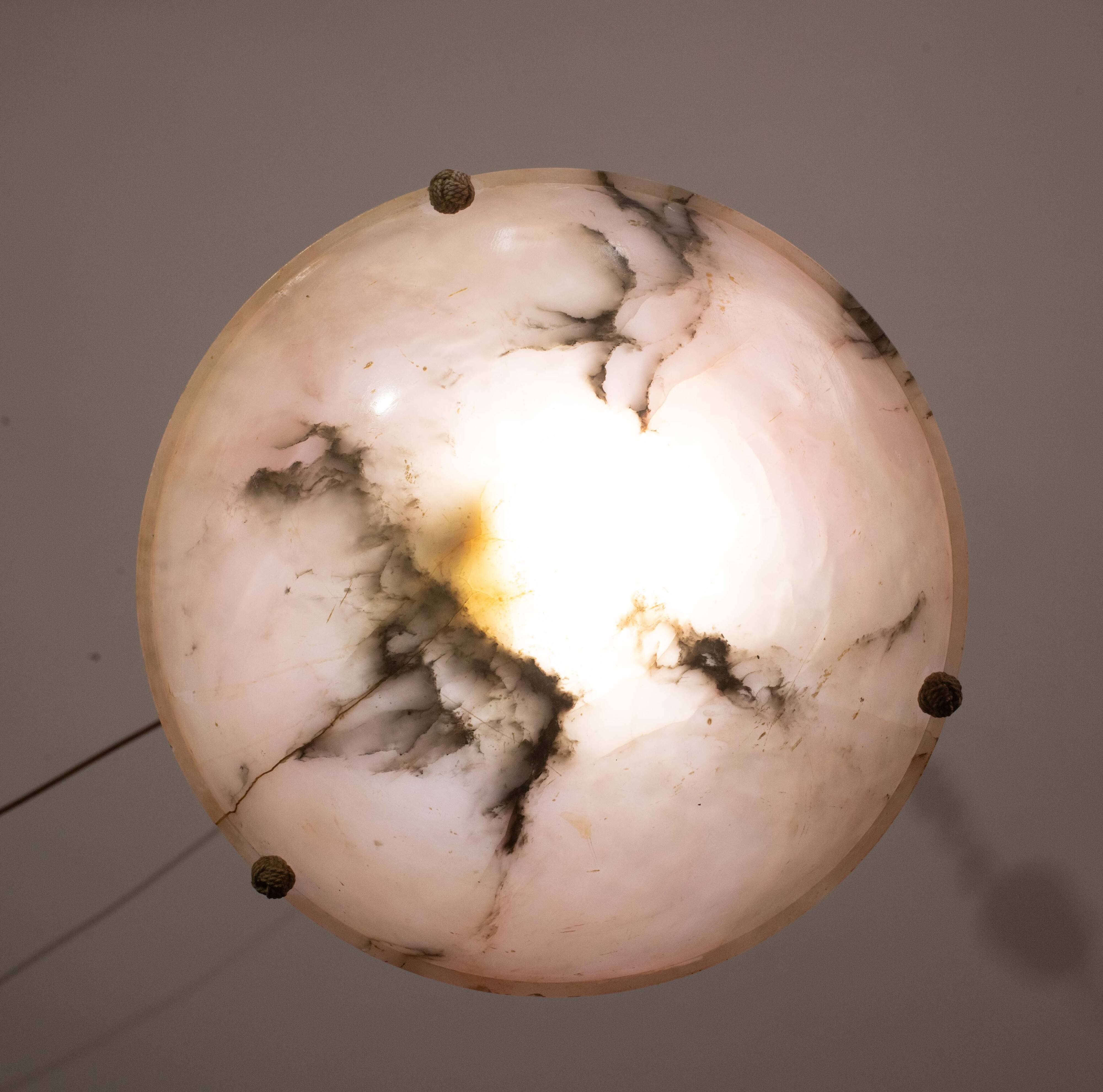 Art Decò Albaster white and pink chandelier, 1950s