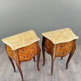 Pair of louis xv style bedside tables in marquetry and marble – 19th century