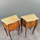 Pair of louis xv style bedside tables in marquetry and marble – 19th century