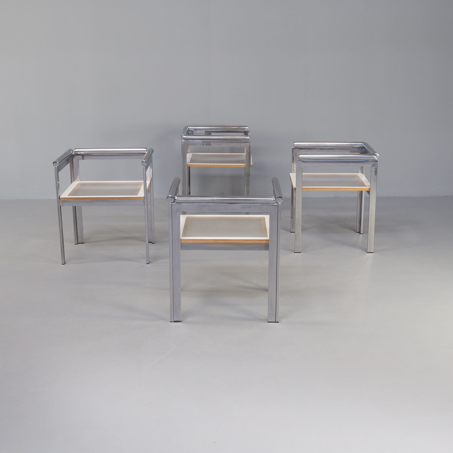 70s chrome plated square design dining chair for Zevi set/4