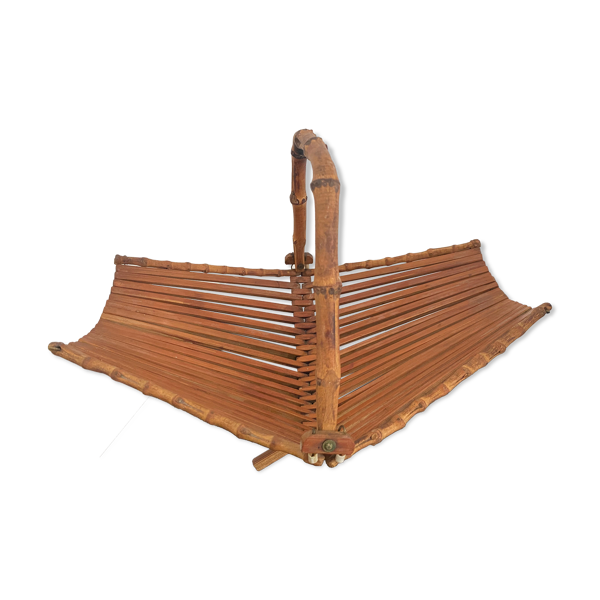 Panier en rotin et bambou années 60