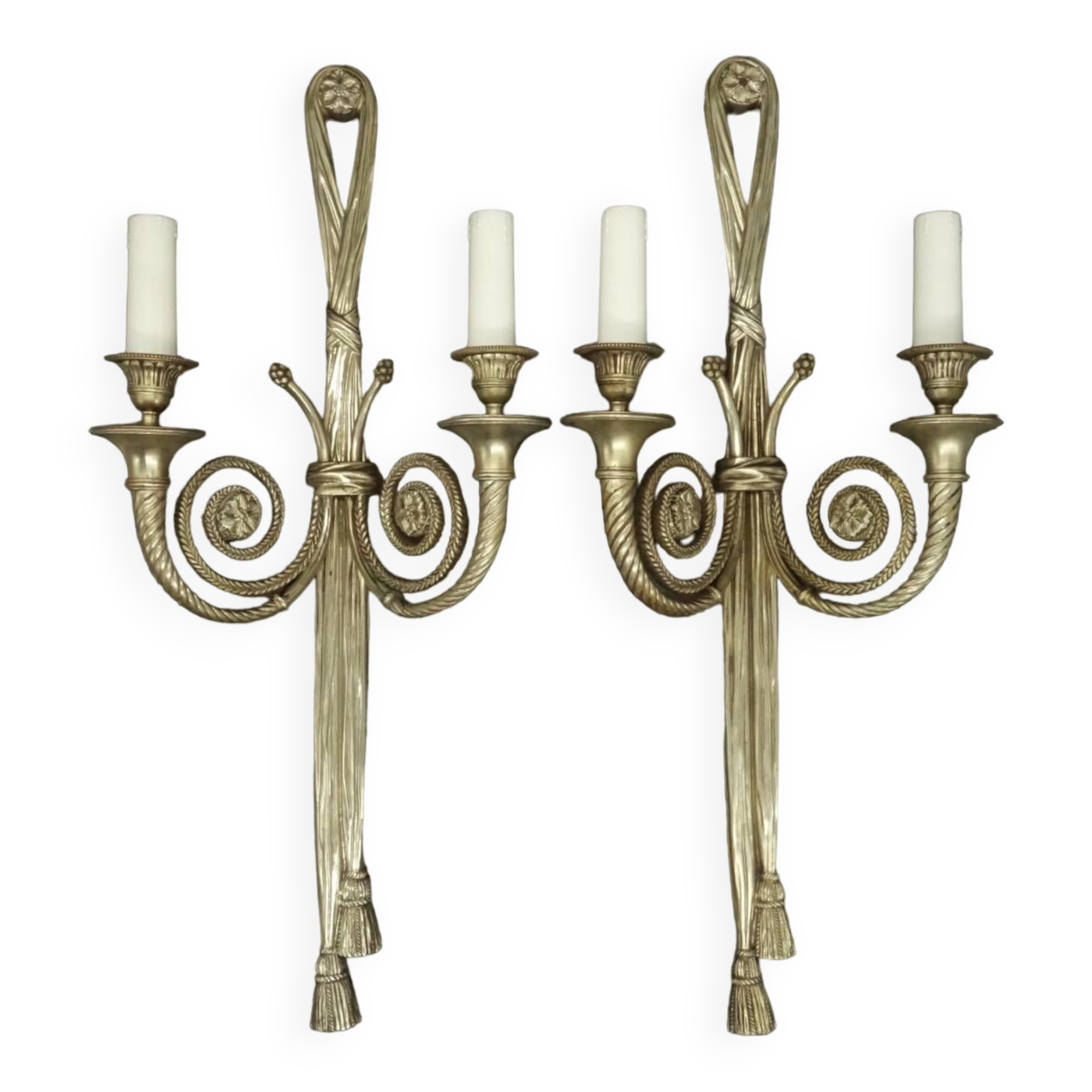 Paire de grandes appliques aux rubans style Louis XVI