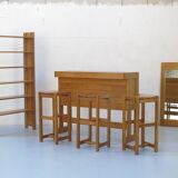 Bar et tabourets hauts en orme massif édités par le groupe Regain année 80