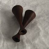 Pair of candlesticks in vintage stained birch wood, Scandinavian design