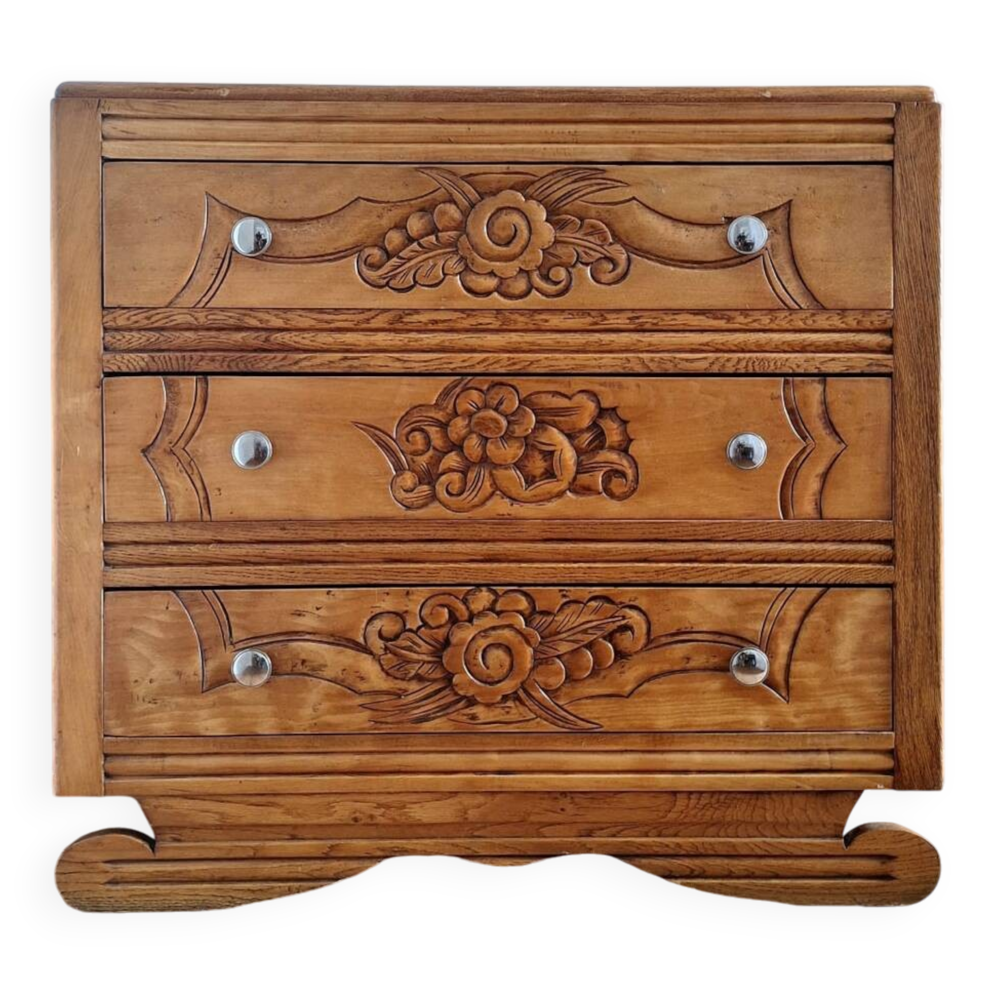 Art deco chest of drawers with wooden top, vintage antique furniture