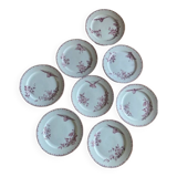 A series of eight flat plates in Terre de fer earthenware, Favori aux oiseaux model - pink tint