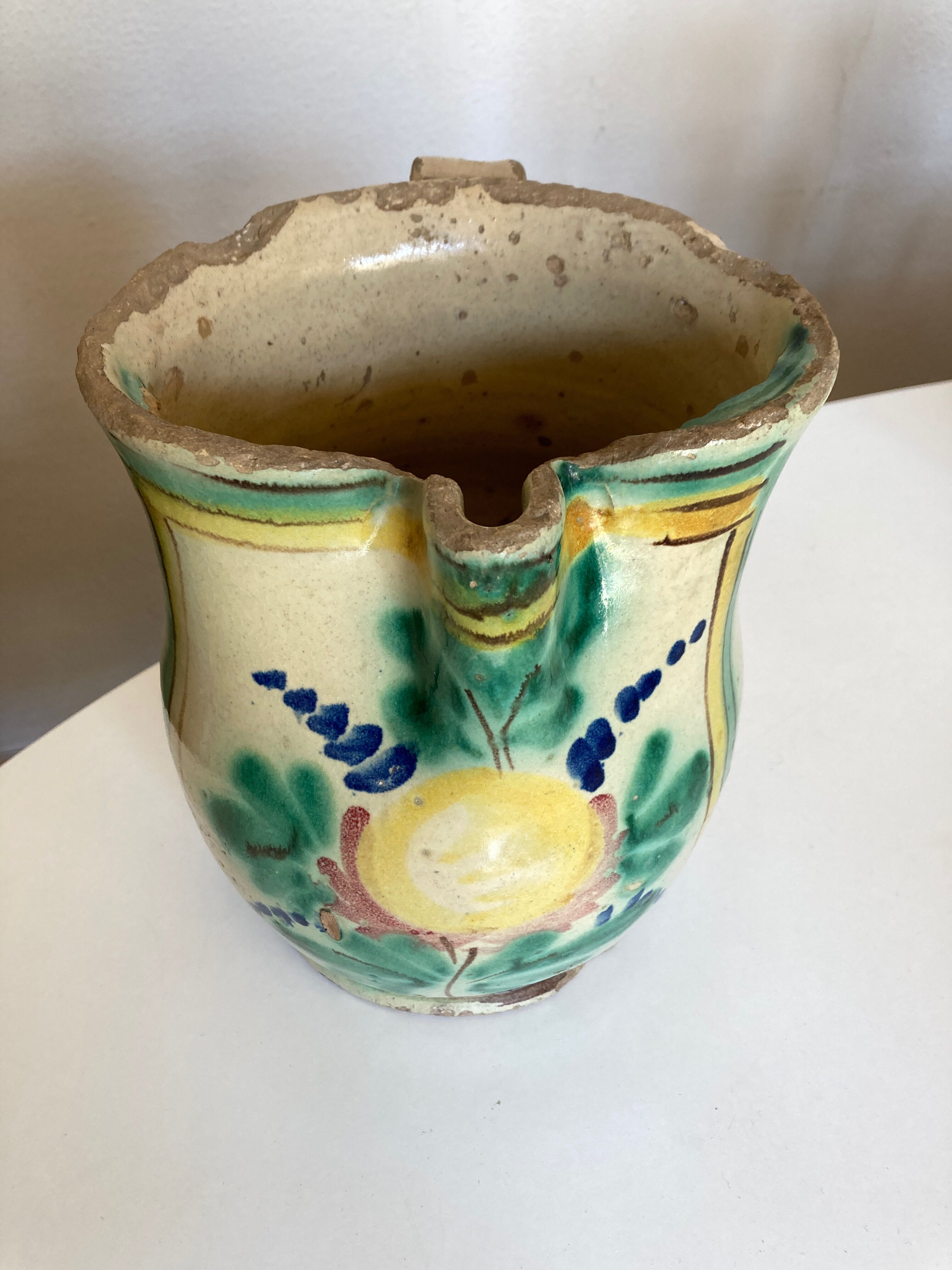 Vase pitcher 18th Italian glazed earth of Vietri Amalfi