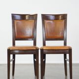 Set of 6 sheep leather dining chairs finished with wood