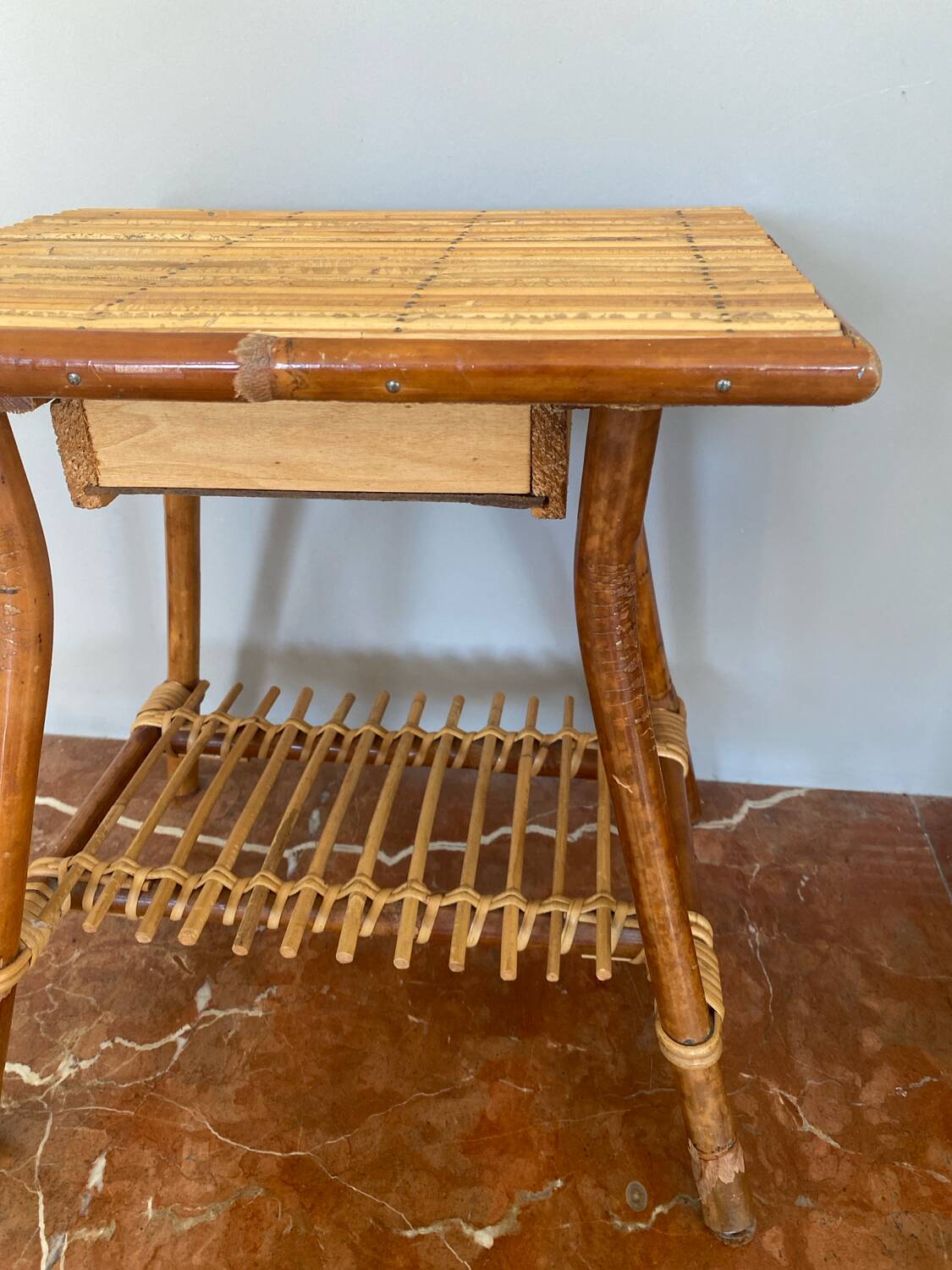 Very beautiful little bamboo bedside table from the 70s