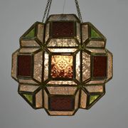 Multicolored Pressed Glass and Brass Pendant Lantern, Scandinavia, circa 1940s–1950s