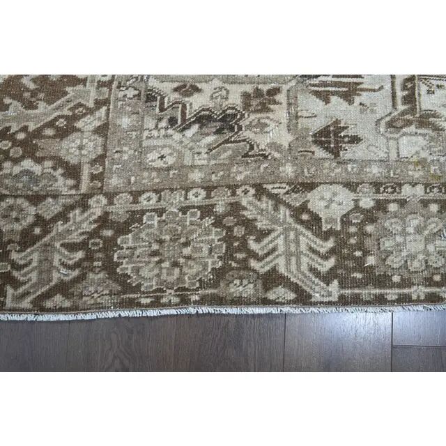 1960s Vintage Persian Handmade Wool Cotton Light Brown Area Rug 283x374
