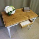 Old desk table in oak tapered white patinated feet
