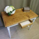 Old desk table in oak tapered white patinated feet