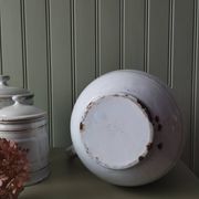 Rare large, pot-bellied toilet jug in white enamelled sheet metal with gold edging