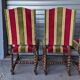 Set of 6 Louis XIII style chairs in turned wood and velvet.