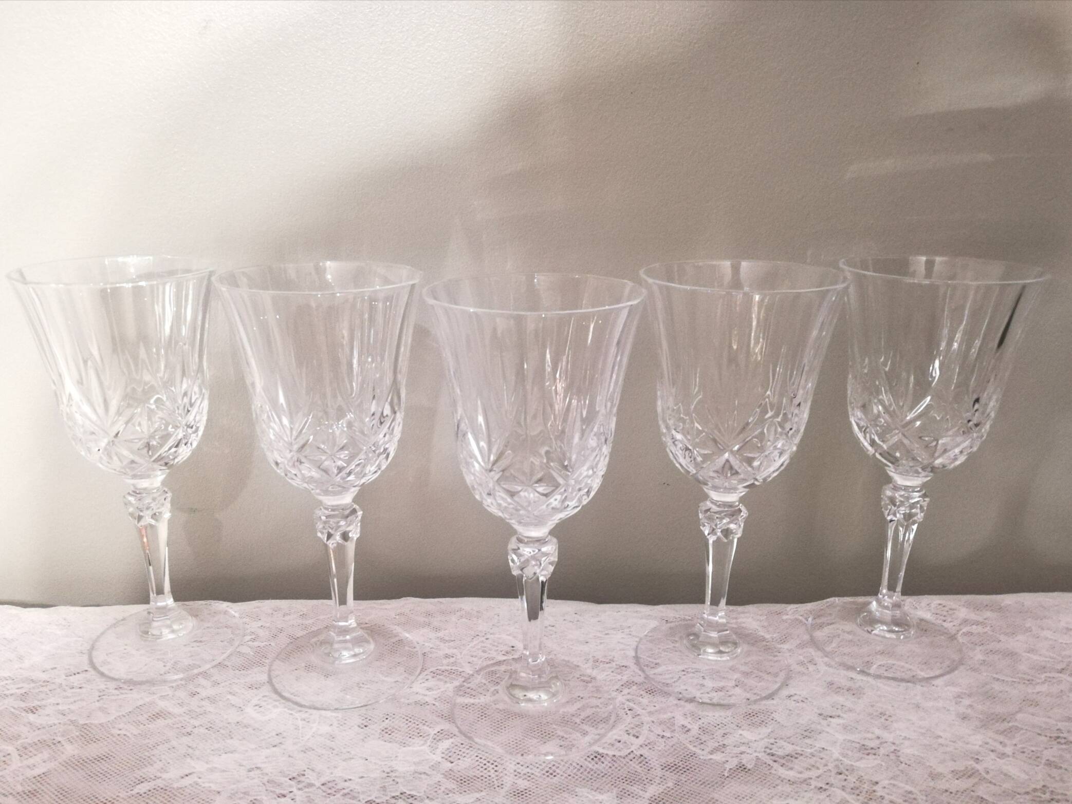 5 crystal stemmed glasses