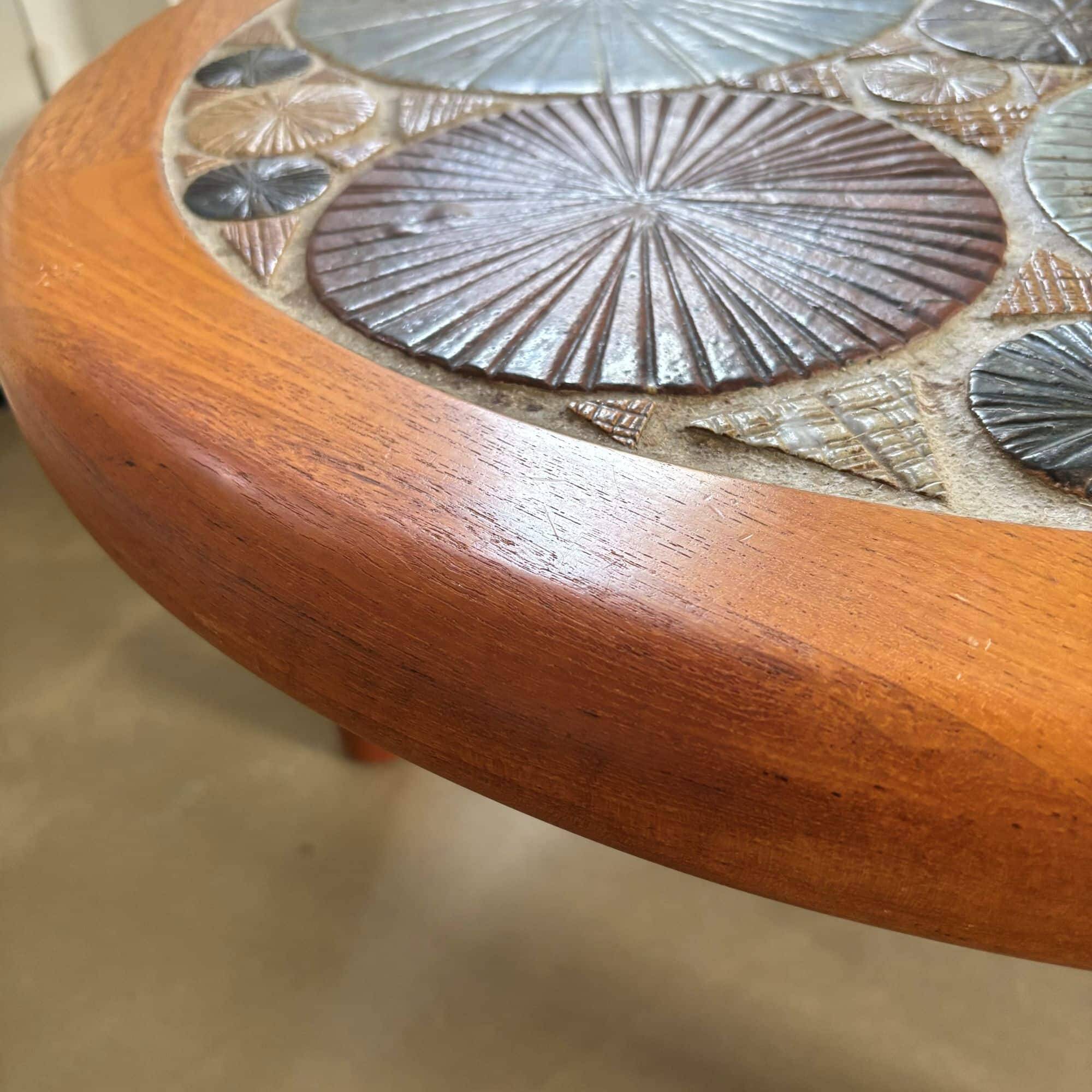 Ceramic and wooden side or coffee table, Tue Poulsen for Haslev, Denmark, 1960s