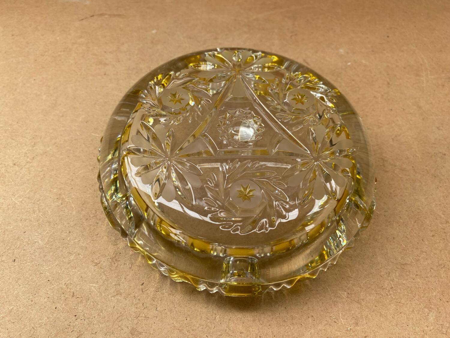 Antique Vintage Clear & Yellow Glass Ashtray
