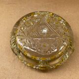 Ancien Cendrier Verre Transparent & Jaune Vintage