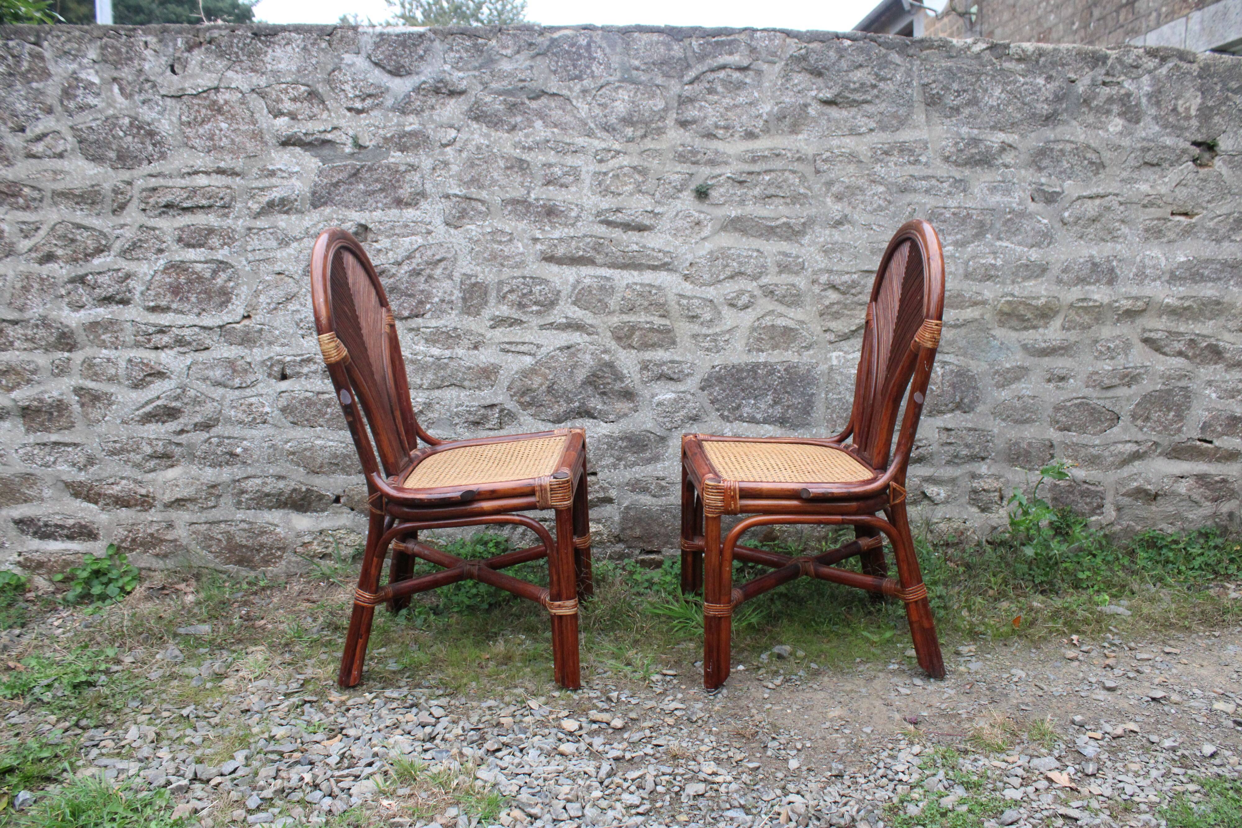 Lot de 2 chaises vintage en rotin avec assise cannage