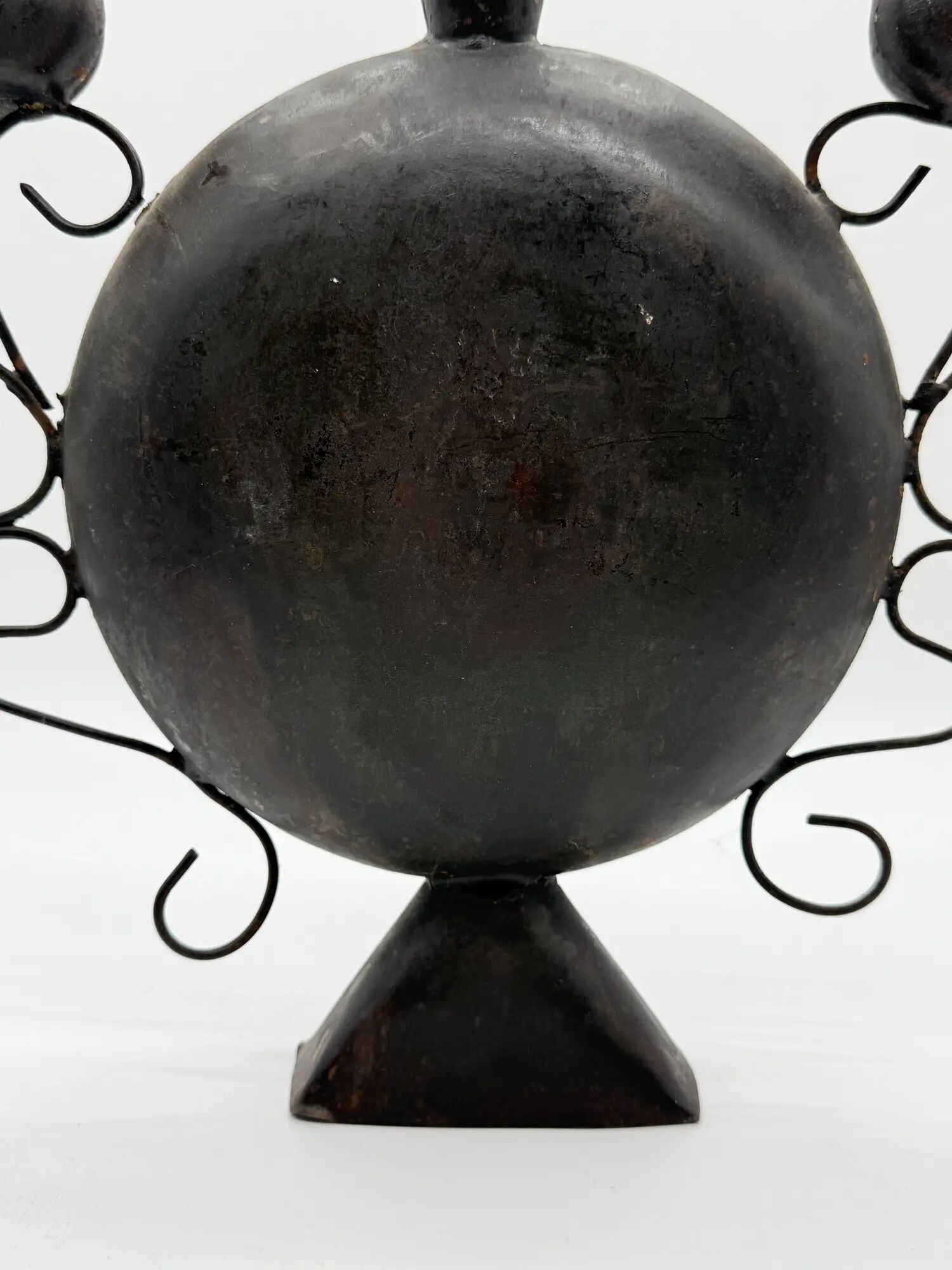 Vase with birds in forged metal, handcrafted, 1960s