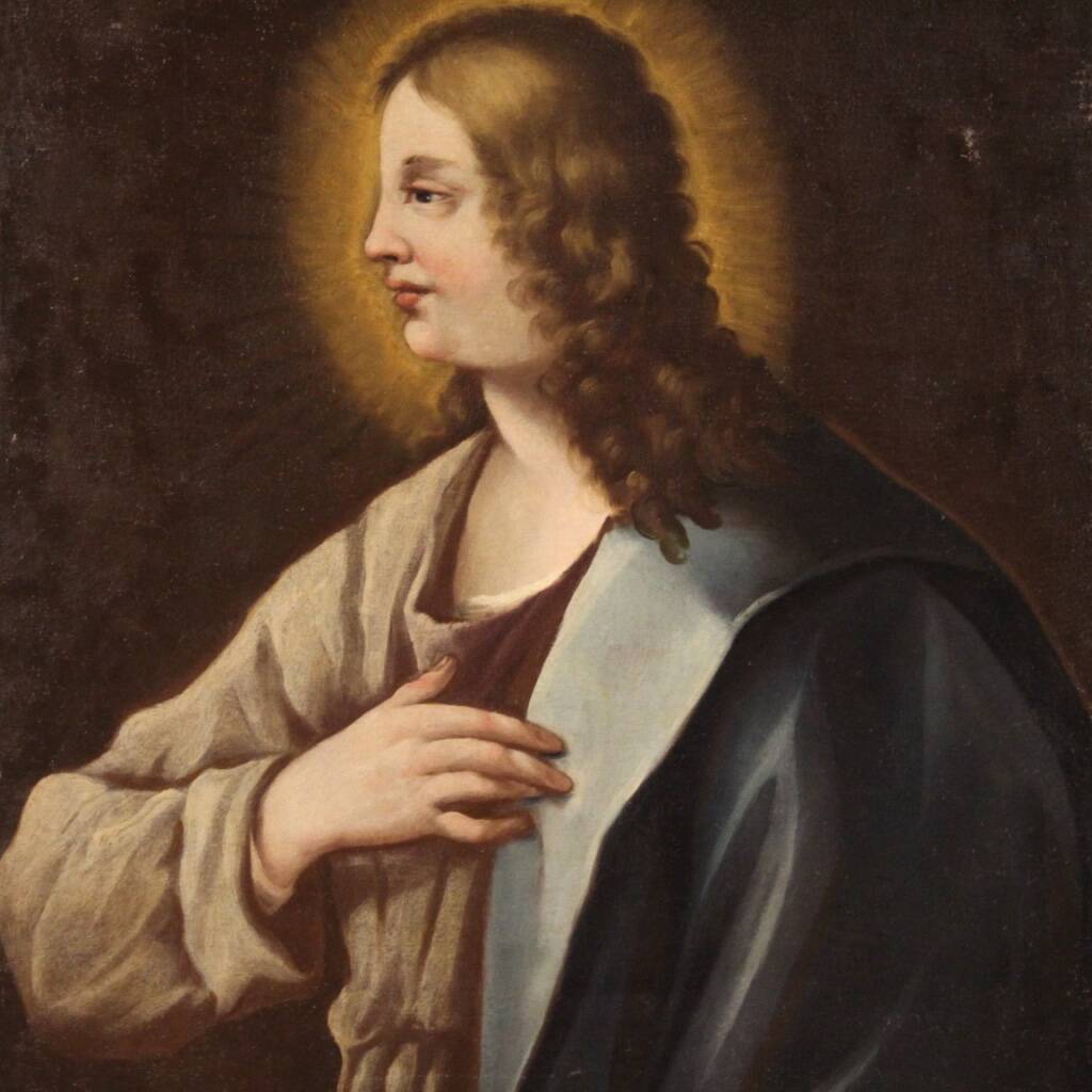 Peinture italienne antique d'un saint du XVIIIe siècle