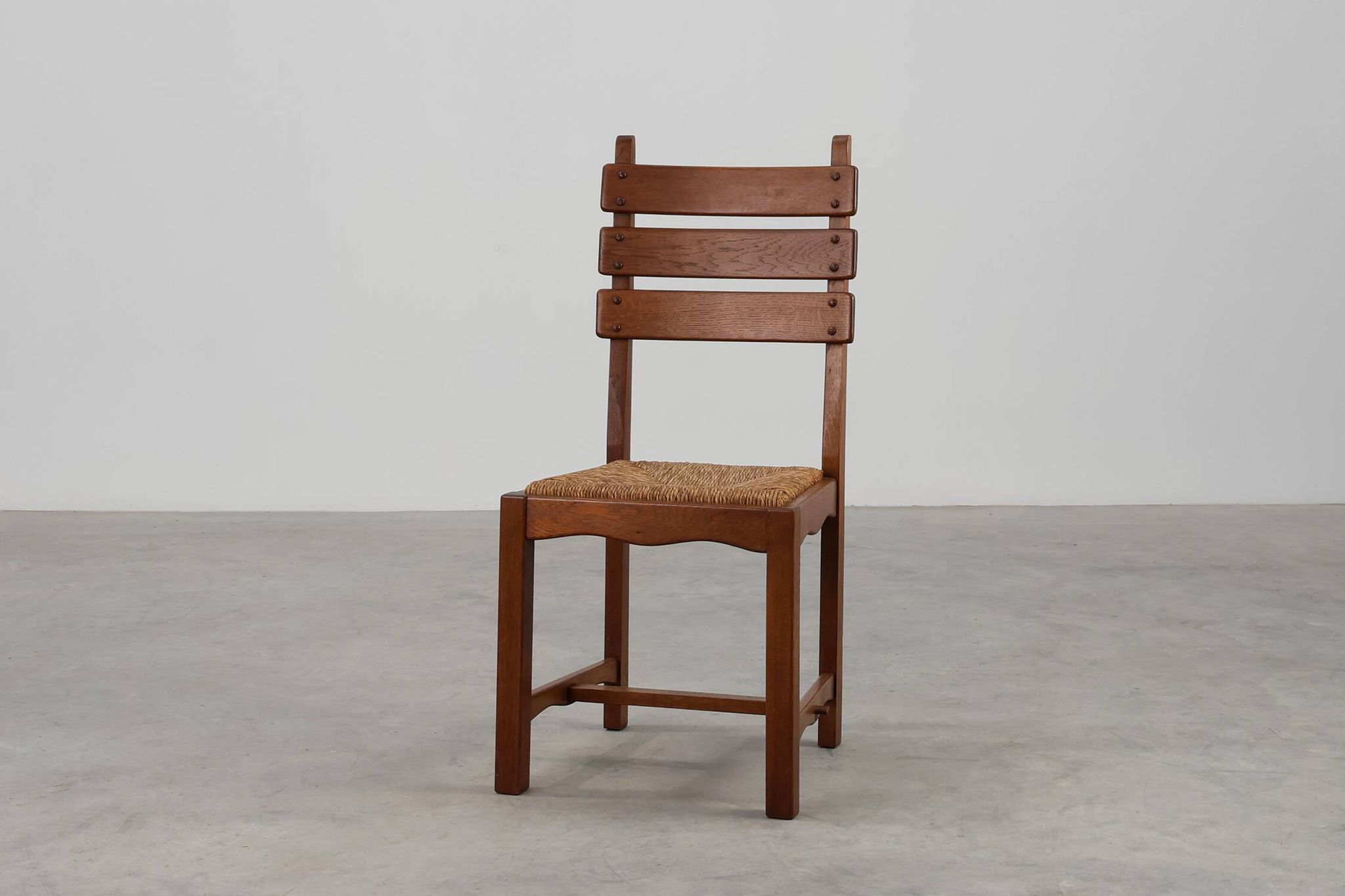 Two Mid-Century Modern Brutalist Oak and Wicker Chairs, 1960
