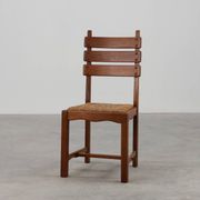 Two Mid-Century Modern Brutalist Oak and Wicker Chairs, 1960