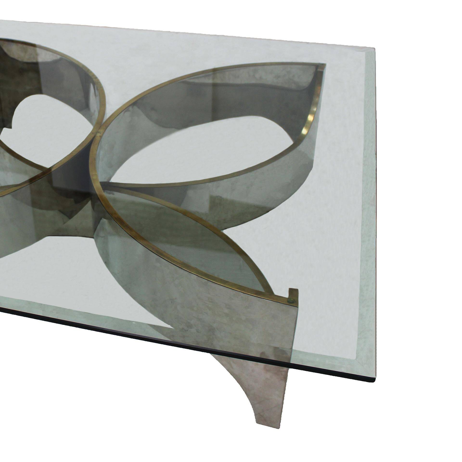 Mid Century Modern Square Center Table, Chrome Metal and Glass Top