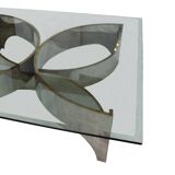 Mid Century Modern Square Center Table, Chrome Metal and Glass Top