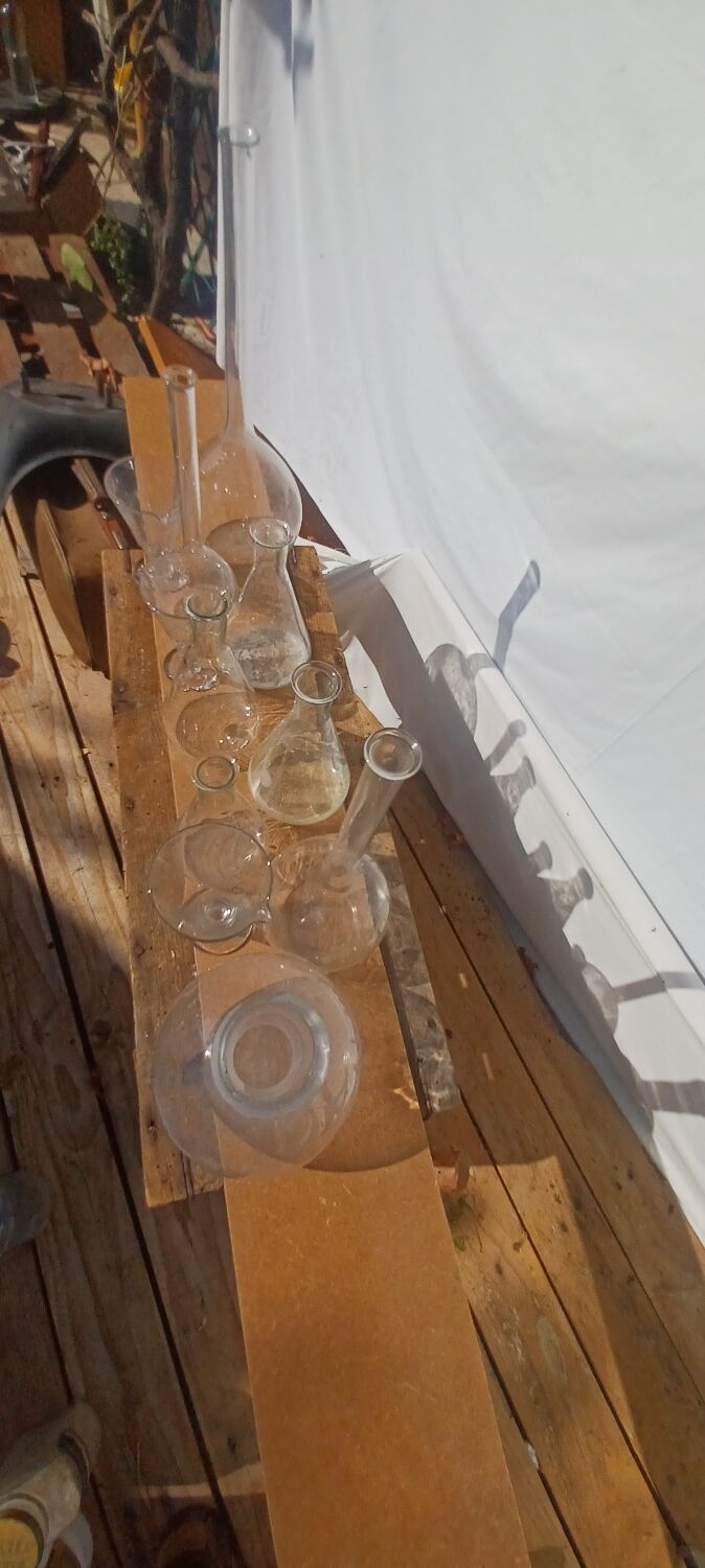 Lot of old soliflore vases chemistry laboratory equipment
