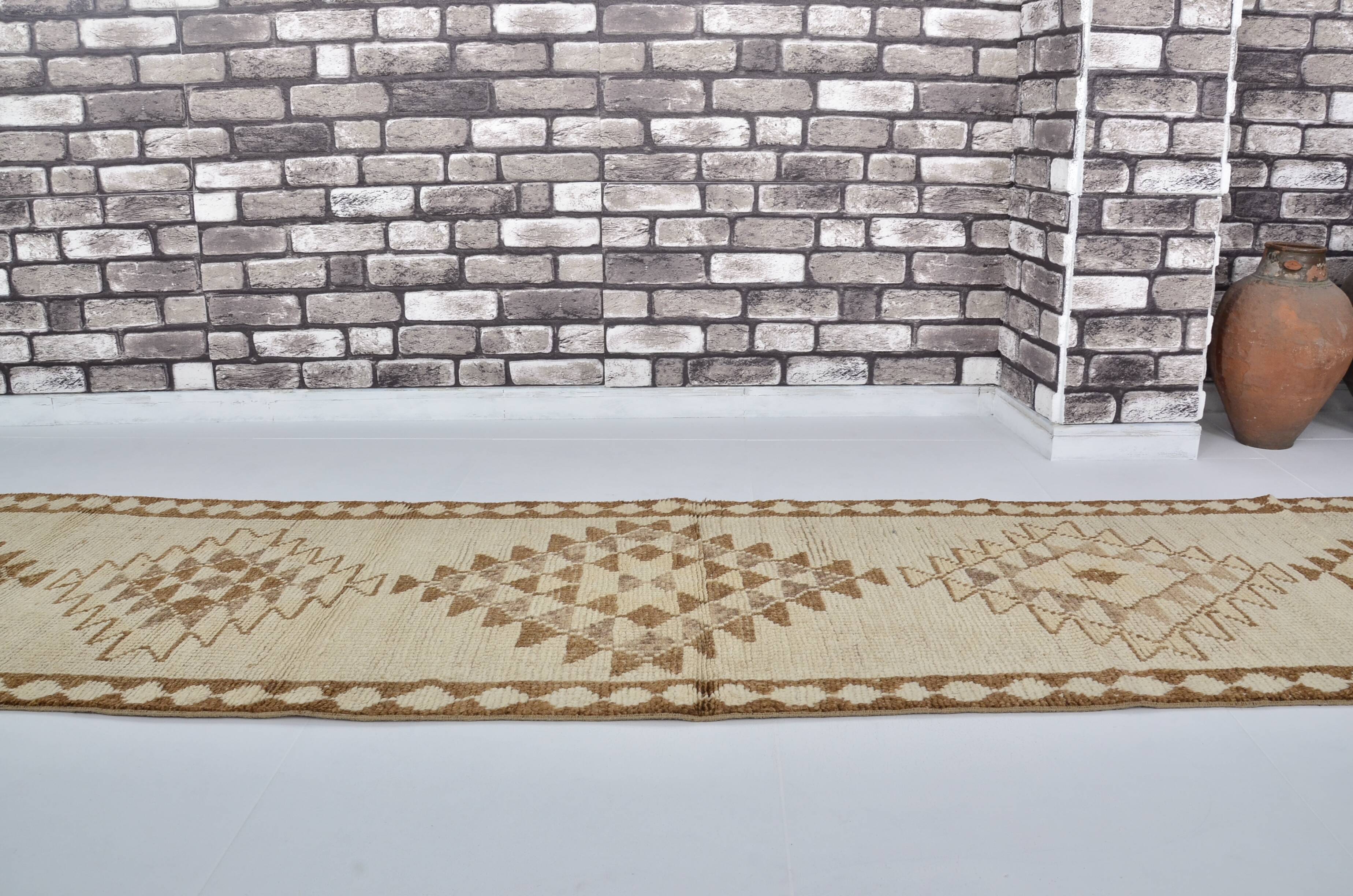Decorative Vintage White Wool Runner Rug sku 2072