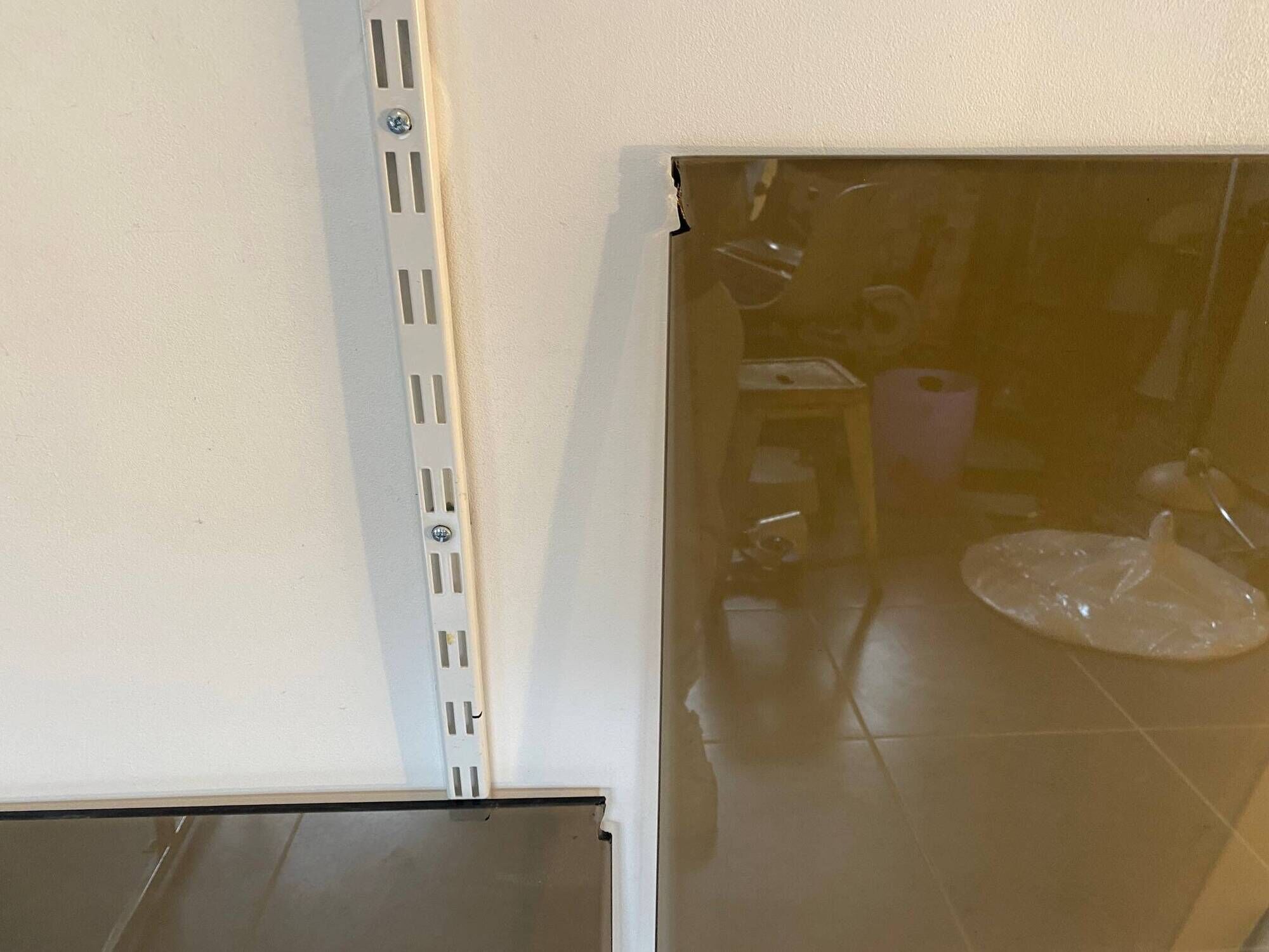 TV storage unit in chrome steel and vintage glass 1970