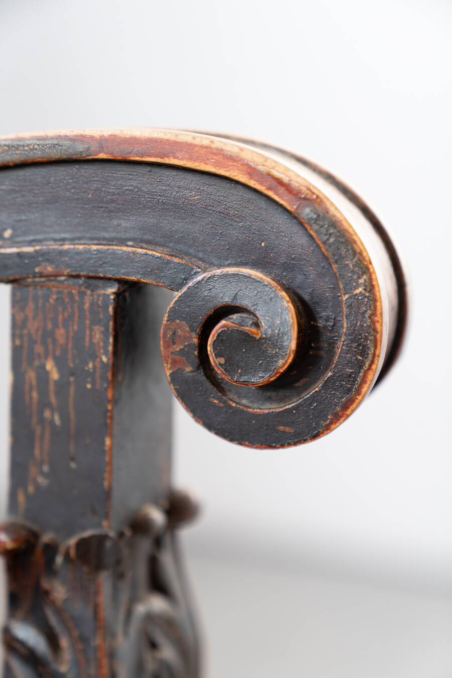 19th century beechwood, metal, and leather throne