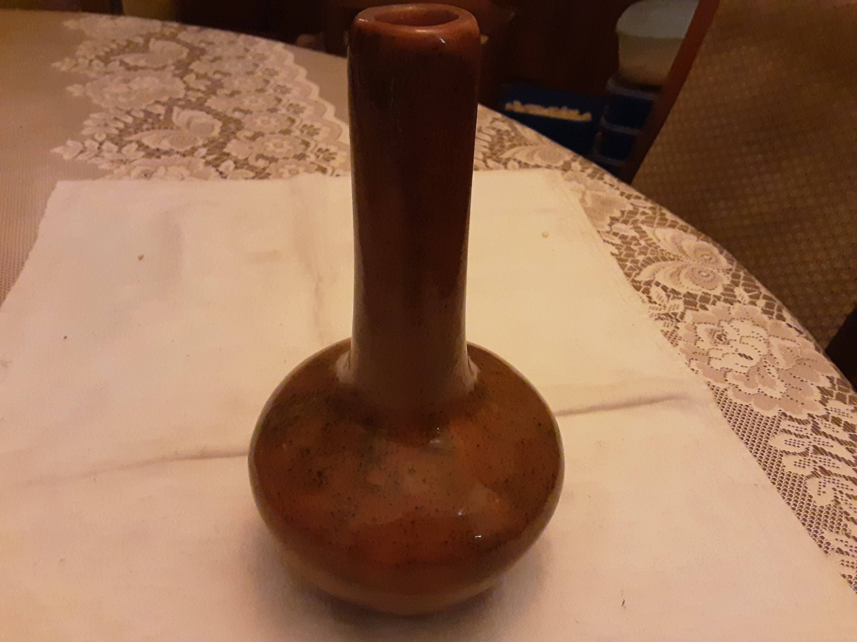 BROWN GLAZED STONEWARE SOLIFLORE VASE SIGNED BARRAULT 1965