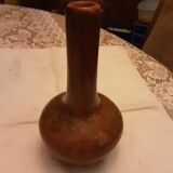 BROWN GLAZED STONEWARE SOLIFLORE VASE SIGNED BARRAULT 1965