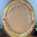 Old lithograph of a woman in prayer – Oval gold frame