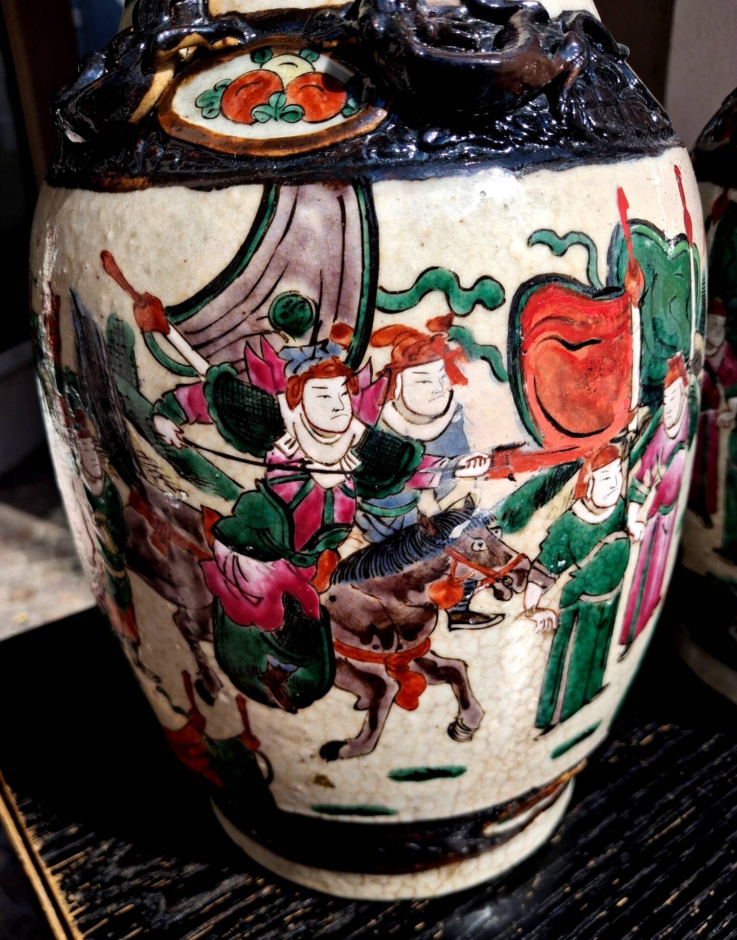 Pair of large ceramic vases from Nanking, China, Asian decor.