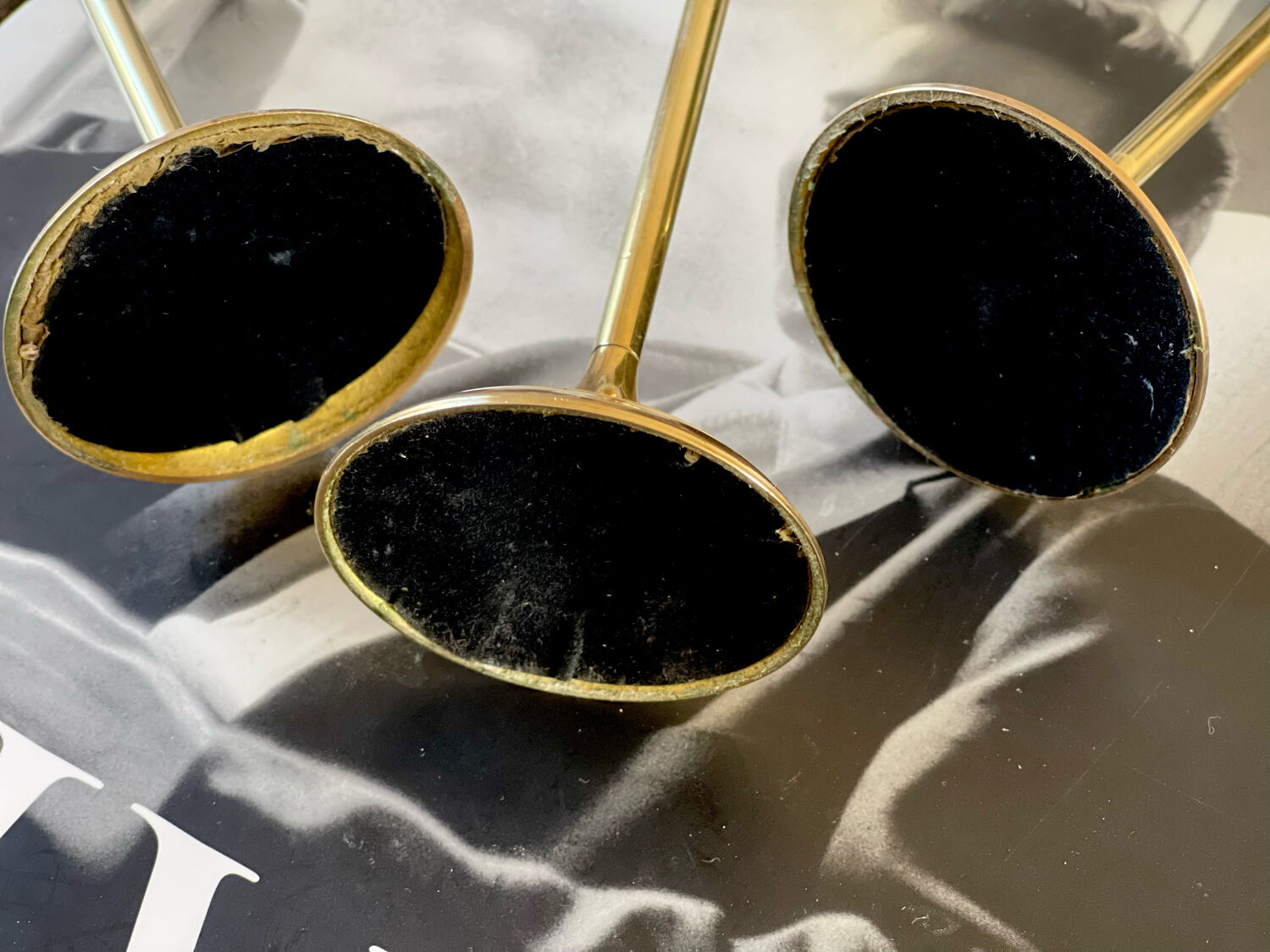 3 glass and brass candle holders