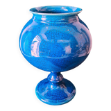 Large Turquoise Crackle Earthenware Footed Bowl Vase