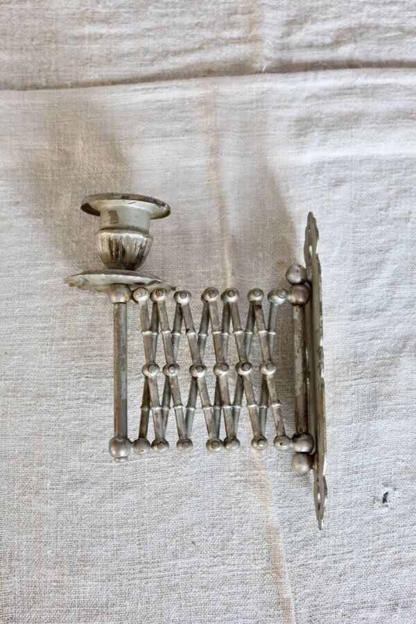 Bougeoir mural télescopique vintage en métal argenté