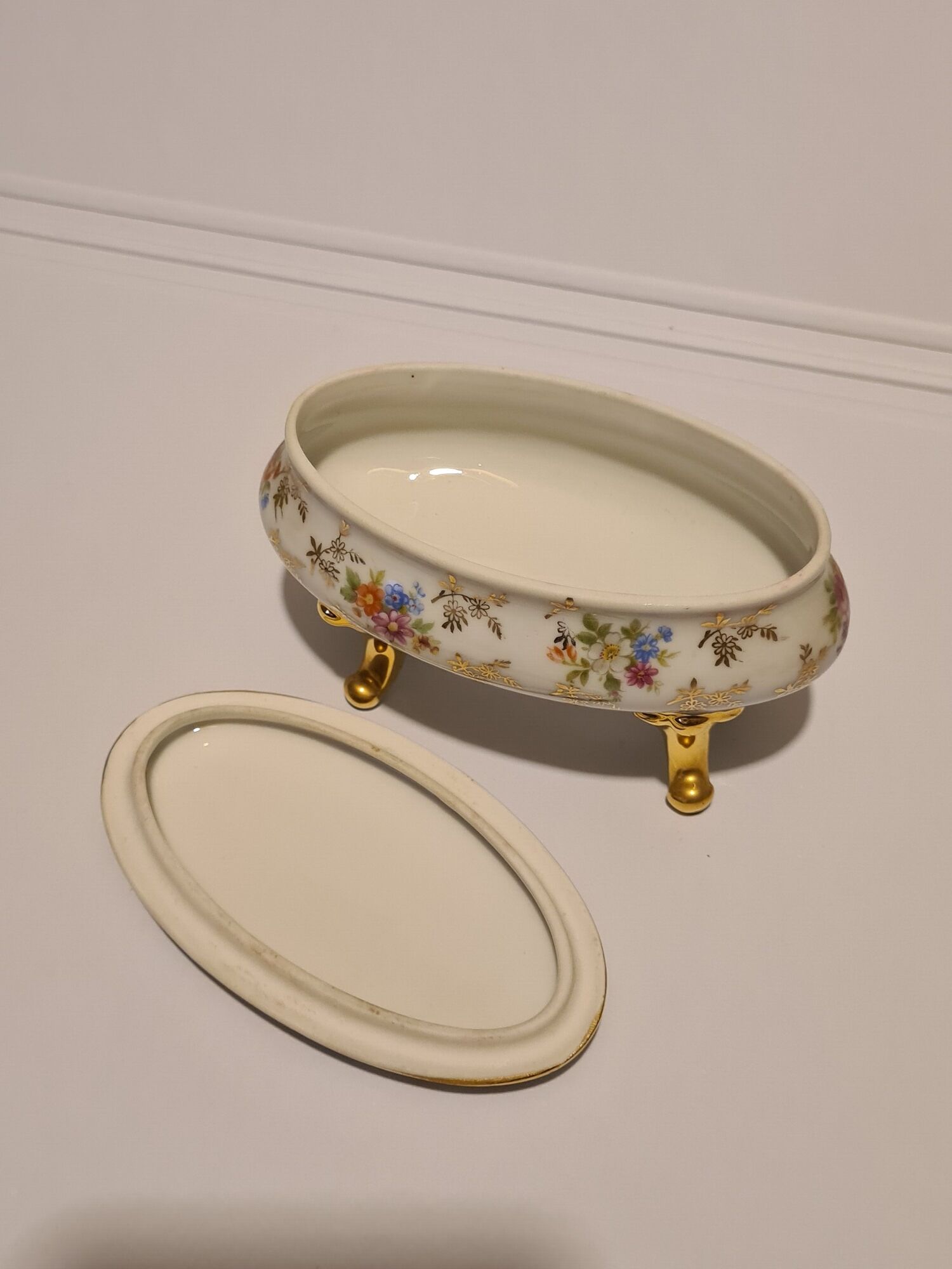 Limoges porcelain bonbonnière signed P & Cie Floral motif
