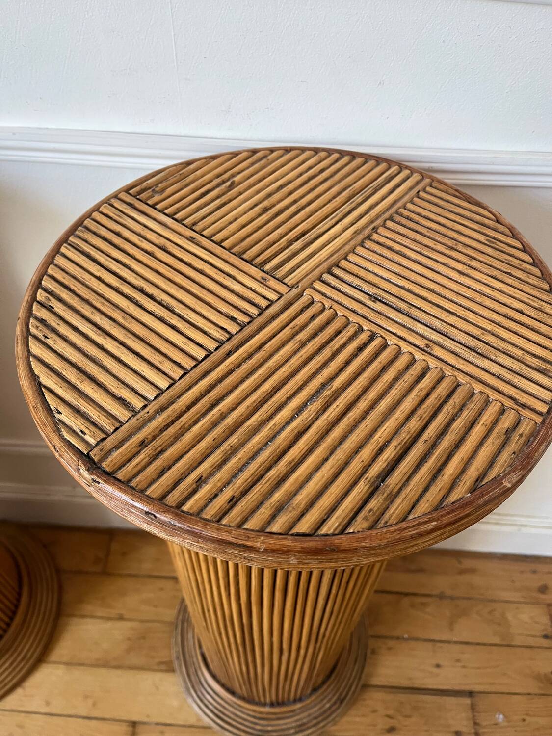 Pair of vintage rattan veneer columns