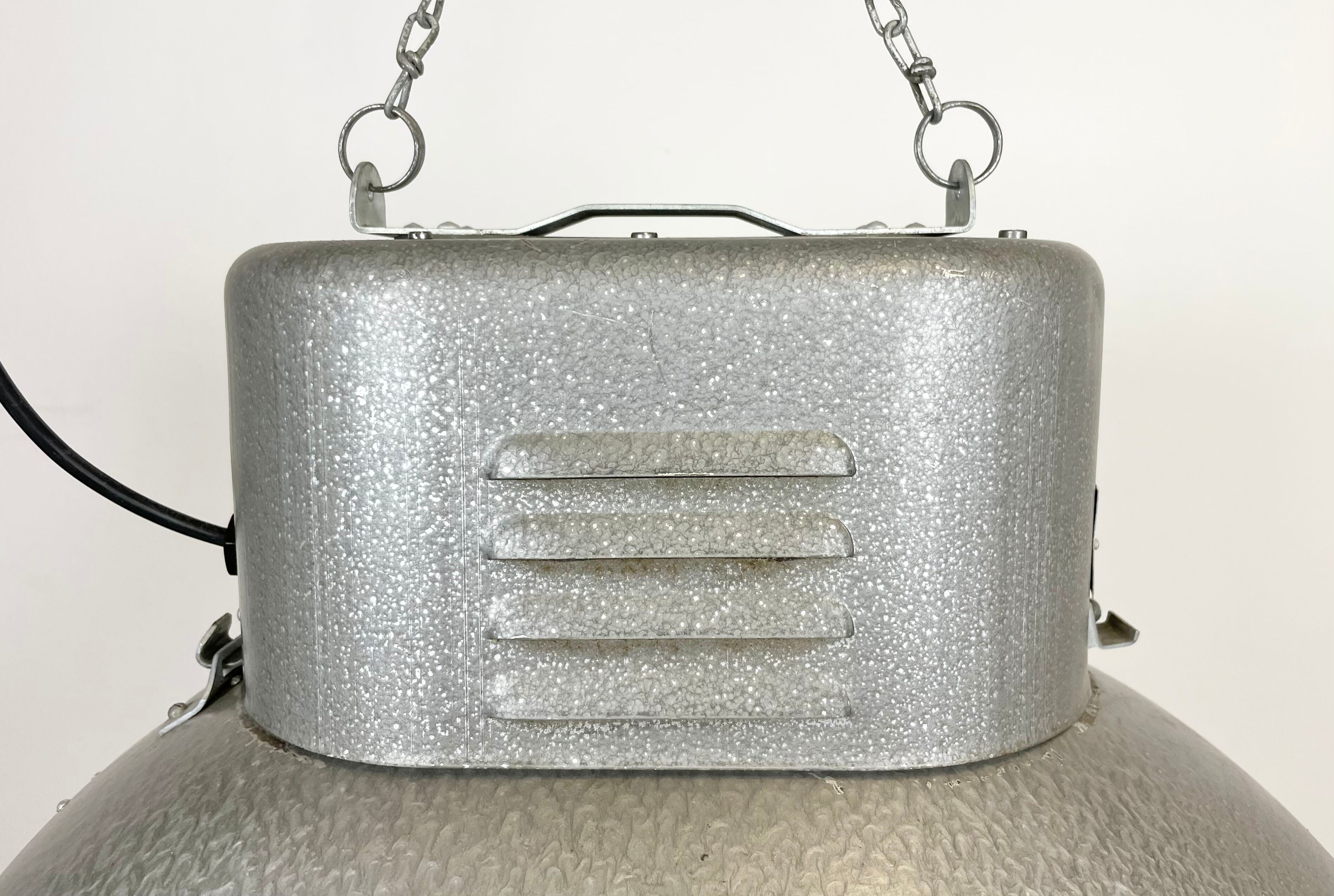 Oval industrial polish factory pendant lamp from mesko, 1970s