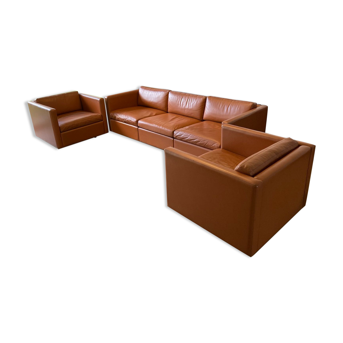 Salon cuir gold par Charles Pfister pour Knoll 1970