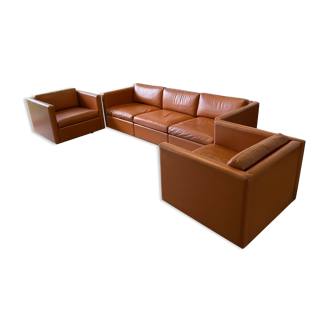 Gold leather salon by Charles Pfister for Knoll 1970
