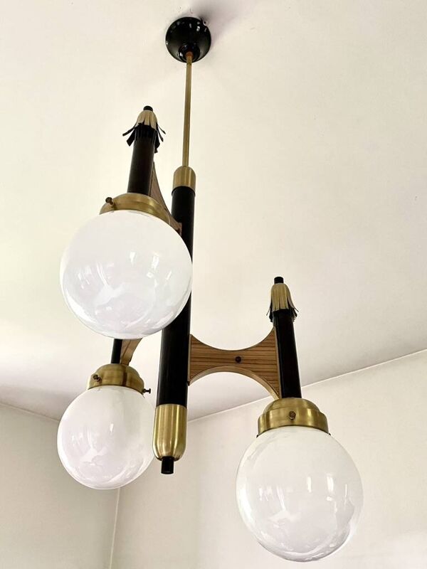 Lustre cascade de 3 globes Targetti 1950