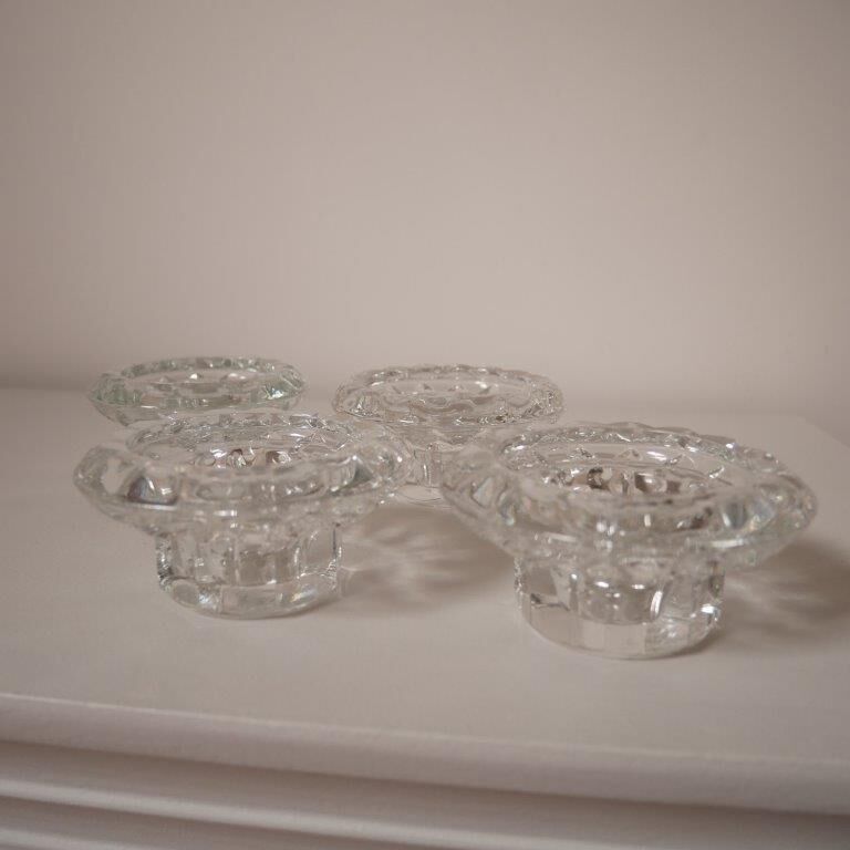 Set of 4 round candle holders in chiseled glass, Luminarc